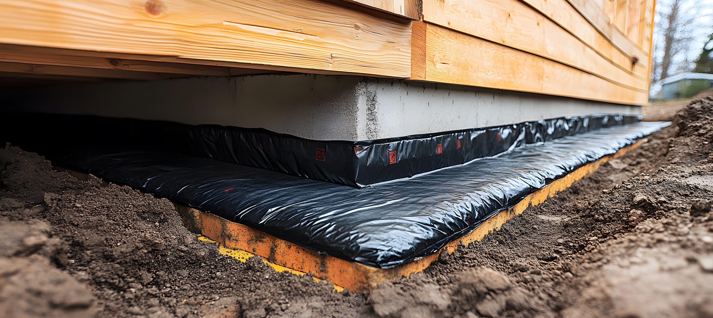 House foundation insulation with waterproofing membrane
